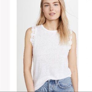 PAIGE Linen Lace-Trim White Sleeveless Tank